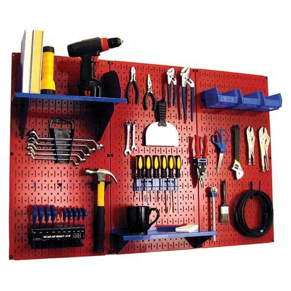 Wall Control - 48" Wide x 32" High Peg Board Kit - 3 Panels, Metal, Red/Blue - Caliber Tooling