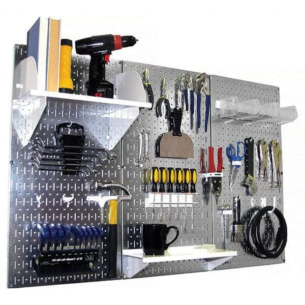 Wall Control - 48" Wide x 32" High Peg Board Kit - 3 Panels, Galvanized Steel, Galvanized/White - Caliber Tooling