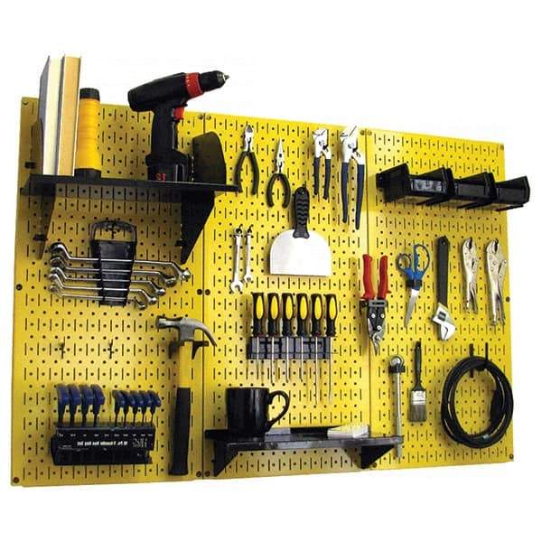 Wall Control - 48" Wide x 32" High Peg Board Kit - 3 Panels, Metal, Yellow/Black - Caliber Tooling