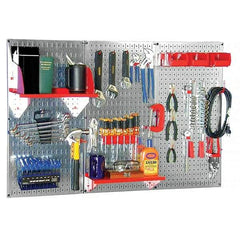 Wall Control - 48" Wide x 32" High Peg Board Kit - 3 Panels, Galvanized Steel, Galvanized/Red - Caliber Tooling