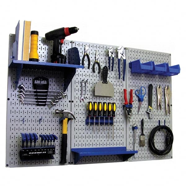 Wall Control - 48" Wide x 32" High Peg Board Kit - 3 Panels, Metal, Gray/Blue - Caliber Tooling