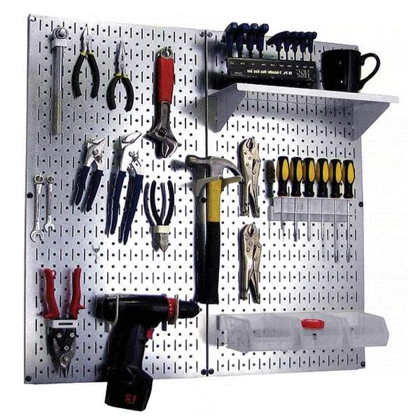 Wall Control - 32" Wide x 32" High Peg Board Kit - 2 Panels, Galvanized Steel, Galvanized/White - Caliber Tooling