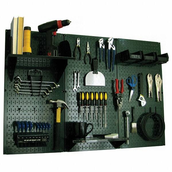 Wall Control - 48" Wide x 32" High Peg Board Kit - 3 Panels, Metal, Green/Black - Caliber Tooling