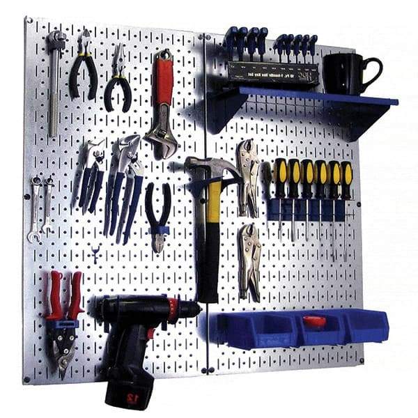 Wall Control - 32" Wide x 32" High Peg Board Kit - 2 Panels, Galvanized Steel, Galvanized/Blue - Caliber Tooling