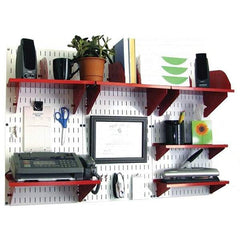 Wall Control - 48" Wide x 32" High Industrial Steel Tool Board System - 3 Panels, Metal, White/Red - Caliber Tooling