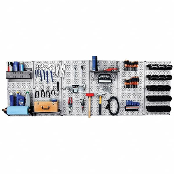 Wall Control - 96" Wide x 32" High Peg Board Kit - 6 Panels, Metal, Gray/Black - Caliber Tooling