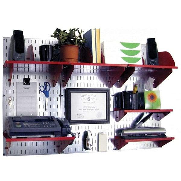 Wall Control - 48" Wide x 32" High Industrial Steel Tool Board System - 3 Panels, Galvanized Steel, Galvanized/Red - Caliber Tooling