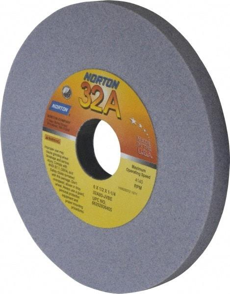 Norton - 6" Diam x 1-1/4" Hole x 1/2" Thick, J Hardness, 80 Grit Surface Grinding Wheel - Aluminum Oxide, Type 1, Medium Grade, 4,140 Max RPM, Vitrified Bond, No Recess - Caliber Tooling