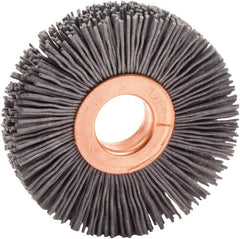 Weiler - 2" OD, 1/2" Arbor Hole, Nylon Wheel Brush - 3/8" Face Width, 1/2" Trim Length, 0.022" Filament Diam, 10,000 RPM - Caliber Tooling