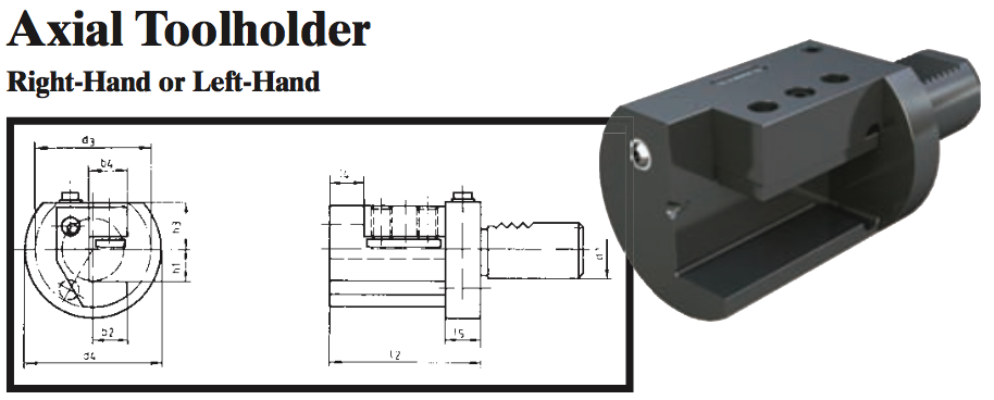 VDI Axial Toolholder (Right-Hand) - Part #: CNC86 35.3016R - Caliber Tooling