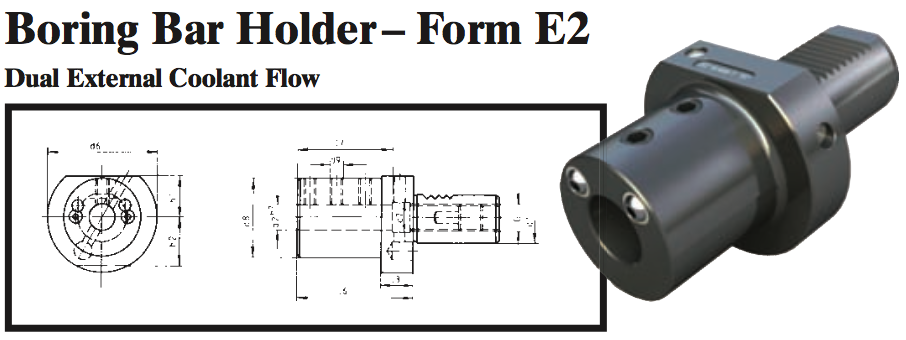 VDI Boring Bar Holder - Form E2 (Dual External Coolant Flow) - Part #: CNC86 52.4012 - Caliber Tooling