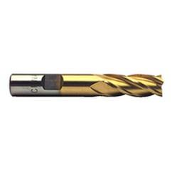 1 Dia. x 4-1/2 Overall Length 4-Flute Square End High Speed Steel SE End Mill-Round Shank-Center Cut-TiN - Caliber Tooling