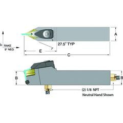 ADDPNN16-3D - 1 x 1" Neutral Toolholder - Caliber Tooling