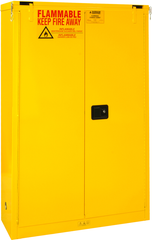 45 Gallon - All Welded - FM Approved - Flammable Safety Cabinet - Self-closing Doors - 2 Shelves - Safety Yellow - Caliber Tooling