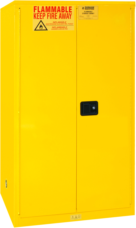 60 Gallon - All Welded -FM Approved - Flammable Safety Cabinet - Manual Doors - 2 Shelves - Safety Yellow - Caliber Tooling