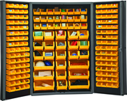 48"W - 14 Gauge - Lockable Cabinet - With 176 Yellow Hook-on Bins - Deep Door Style - Black - Caliber Tooling