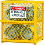 30"W - All Welded - Angle Iron Frame with Mesh Side - Horizontal Gas Cylinder Cabinet - 1 Shelf - Magnet Door - Safety Yellow - Caliber Tooling