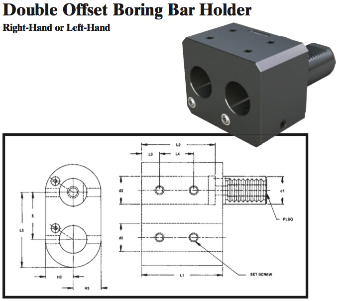 VDI Double Offset Boring Bar Holder (Right Hand) - Part #: CNC86 91.5040 - Caliber Tooling