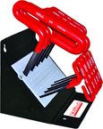 10 Piece - 3/32 - 3/8" T-Handle Style - 6'' Arm- Hex Key Set with Plain Grip in Stand - Caliber Tooling
