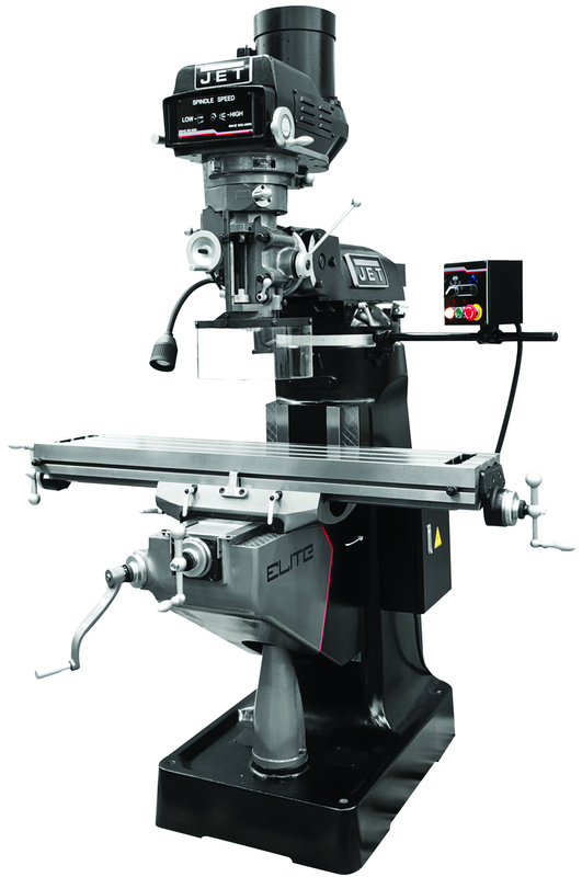 9 x 49" Table Variable Speed Mill With 2-Axis ACU-RITE DP700 DRO and X-Axis JET Powerfeed and KURT Power Draw Bar - Caliber Tooling