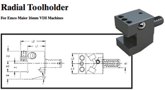 Radial Toolholder (For Emco Maier 16mm VDI Machines) - Part #: CNC86 E45.1616 - Caliber Tooling