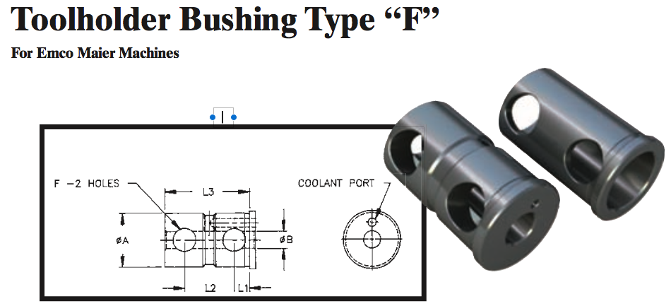 Toolholder Bushing Type ÒFÓ (For Emco Maier Machines) - Part #: CNC86 E86-80F 20mm - Caliber Tooling