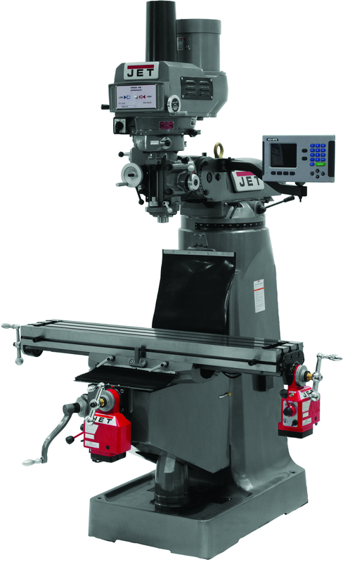 JTM-4VS Mill With 3-Axis ACU-RITE 200S DRO (Quill) With X and Y-Axis Powerfeeds and Power Draw Bar - Caliber Tooling