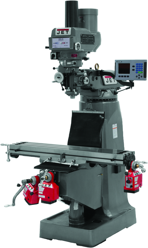 JTM-4VS Mill With 3-Axis ACU-RITE 200S DRO (Quill), X, Y and Z-Axis Powerfeeds With Power Drawbar - Caliber Tooling