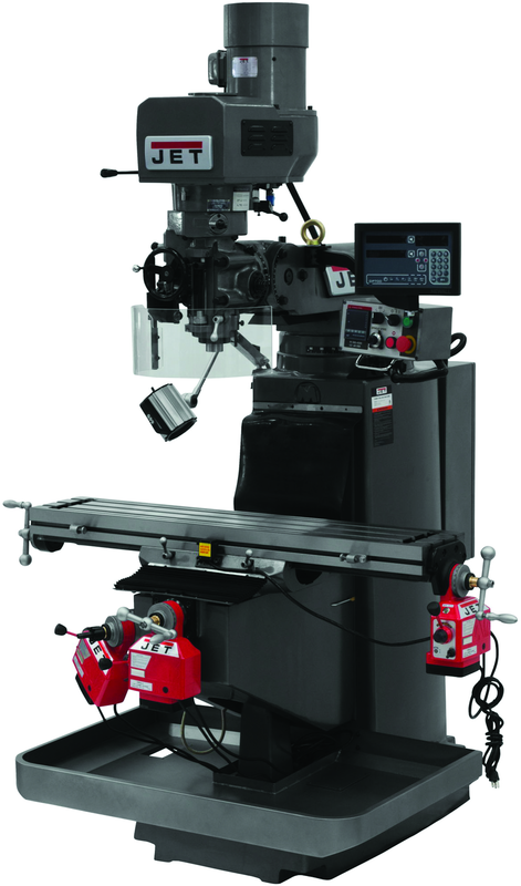 JTM-949EVS Mill With 3-Axis Newall DP700 DRO (Quill) With X-Axis Powerfeed and Air Powered Draw Bar - Caliber Tooling