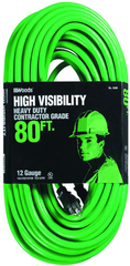 80' Ext. Cord Extra HD 1-Outlet- Neon High Visibility - Caliber Tooling