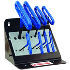 10 Piece - 3/32 - 3/8" T-Handle Style - 9'' Arm- Hex Key Set with Plain Grip in Stand - Caliber Tooling