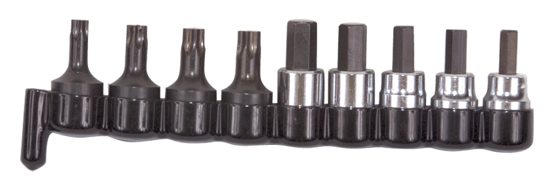 9 Piece - #29150 - 3/8'' Drive - Includes: 1/4; 3/8 Hex; 7; 8; 10mm Hex; T40; T45; T47; T50 Torx - Socket Drive Hex & Torx Bit Set - Caliber Tooling