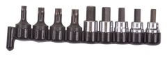 9 Piece - #29150 - 3/8'' Drive - Includes: 1/4; 3/8 Hex; 7; 8; 10mm Hex; T40; T45; T47; T50 Torx - Socket Drive Hex & Torx Bit Set - Caliber Tooling