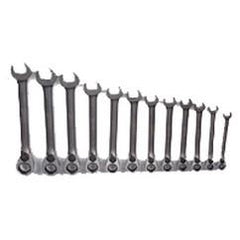 Snap-On/Williams Reverse Ratcheting Wrench Set -- 12 Pieces; 12PT Chrome Plated; Includes Sizes: 8; 9; 10; 11; 12; 13; 14; 15; 16; 17; 18; 19mm; 5° Swing - Caliber Tooling