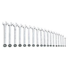 Snap-On/Williams Metric Combination Wrench Set -- 18 Pieces; 12PT Satin Chrome; Includes Sizes: 7; 8; 9; 10; 11; 12; 13; 14; 15; 16; 17; 18; 19; 20; 21; 22; 23; 24mm - Caliber Tooling
