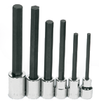 6 Piece - #9321329 - 1/4; 5/16; 3/8; 1/2; 9/16; 5/8" - 1/2" Drive - Socket Drive Extra Long Hex Bit Set - Caliber Tooling