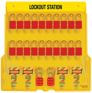 Padllock Wall Station - 22 x 22 x 1-3/4''-With (20) 3Red Steel Padlocks - Caliber Tooling