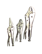 Locking Plier Set -- 3pc. Chrome Plated- Includes: 5"; 10" Curved Jaw / 6" Long Nose - Caliber Tooling