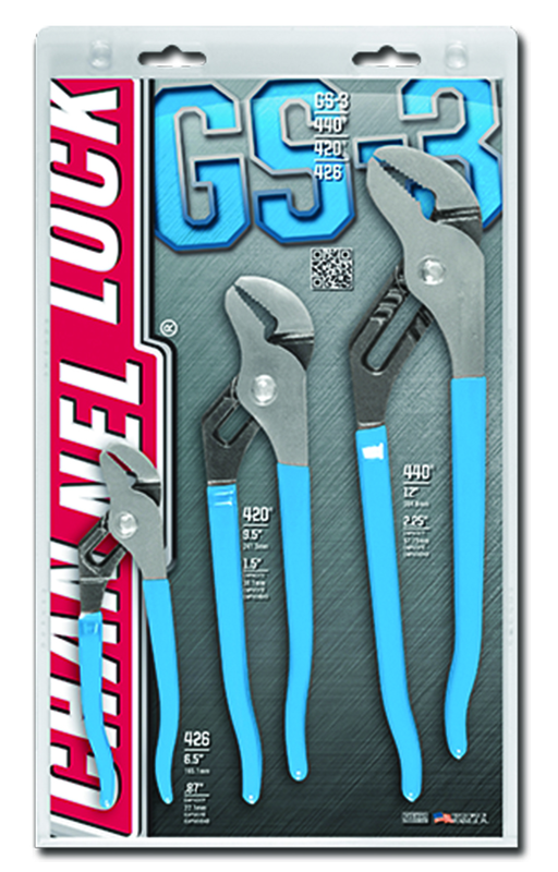 Channellock Tongue & Groove Plier Set -- #GS3; 3 Pieces; Includes: 6-1/2"; 9-1/2"; 12" - Caliber Tooling