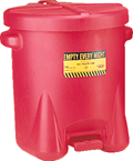 #937FL -- 14 Gallon Poly Oily Waste Can -- Self closing lid with foot lever -- Red HDPE - Caliber Tooling