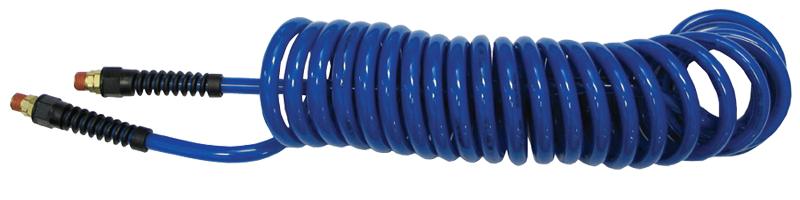 #PU1410BT - 1/4 MPT x 10 Feet - Transparent Blue Polyurethane - 1-Swivel Fitting(s) - Self-Storing Hose - Caliber Tooling