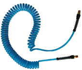 #PUE1420BT - 1/4 MPT x 20 Feet - Transparent Blue Polyurethane - 2 Swivel Fitting(s) - Self-Storing Hose - Caliber Tooling