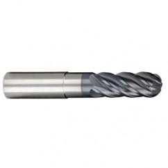 1/4" Dia. - 3/8" LOC - 2-1/2" OAL - Ball Nose 5 FL Carbide S/E HP End Mill-AlCrNX - Caliber Tooling