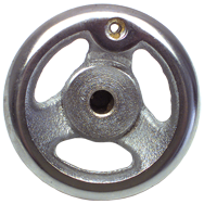 Polished Chrome Plated Handwheel - 5'' Wheel Diameter; 1-1/4'' Hub Diameter; 1/4-20 Threaded Handle Hole; 3/8'' Threaded Center Hole - Caliber Tooling