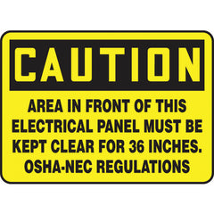 Sign, Caution Area In Front Of This Electrical Panel, 7″ × 10″, Vinyl - Caliber Tooling