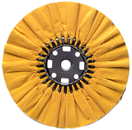 16 x 1-1/4'' (7 x 8'' Flange) - Cotton Treated - Stiff Yellow Sheeting for Non-Ferrous Metals Ventilated Bias Buffing Wheel - Caliber Tooling