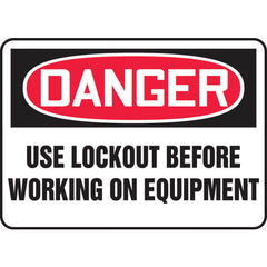 Sign, Danger Use Lockout Before Working On Equipment, 7″ × 10″, Aluminum - Caliber Tooling