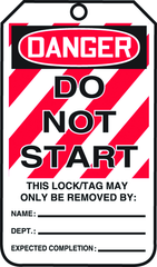 Lockout Tag, Danger Do Not Start, 25/Pk, Plastic - Caliber Tooling