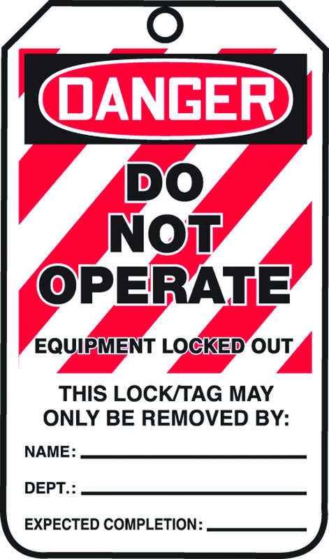 Lockout Tag, Danger Do Not Operate Equipment Locked Out, 25/Pk, Plastic - Caliber Tooling