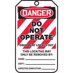 Lockout Tag, Danger Do Not Operate Equipment Locked Out, 25/Pk, Cardstock - Caliber Tooling
